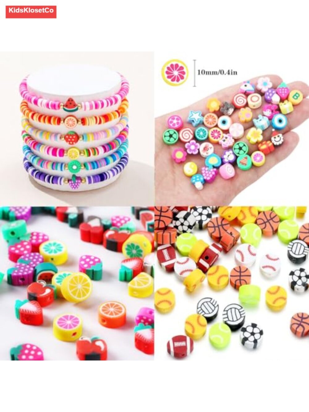 1000 PCS Polymer Clay Beads Bracelet Making Kit, 24 Styles Sports Ball Charms, - Picture 3 of 6
